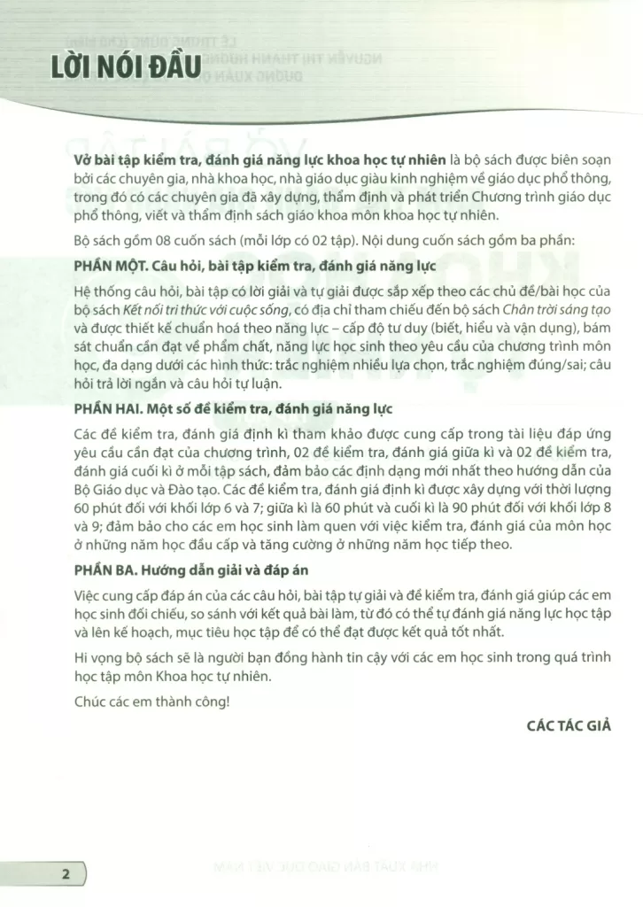 VỞ BÀI TẬP KIỂM TRA, ĐÁNH GIÁ NĂNG LỰC KHOA HỌC TỰ NHIÊN LỚP 9 - TẬP 1 (Sử dụng cho SGK Kết nối tri thức, Chân trời sáng tạo)